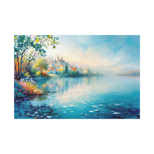Blooming Lakeside Haven Canvas Art
