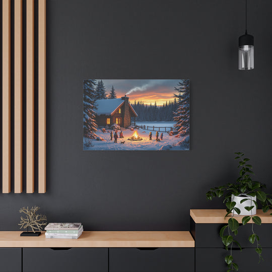 Cozy Winter Campfire Canvas Wall Art