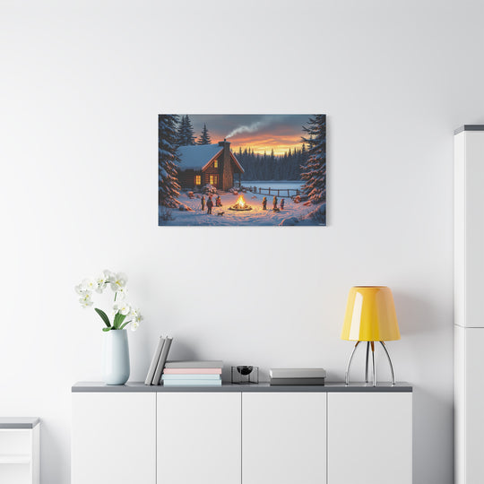 Cozy Winter Campfire Canvas Wall Art
