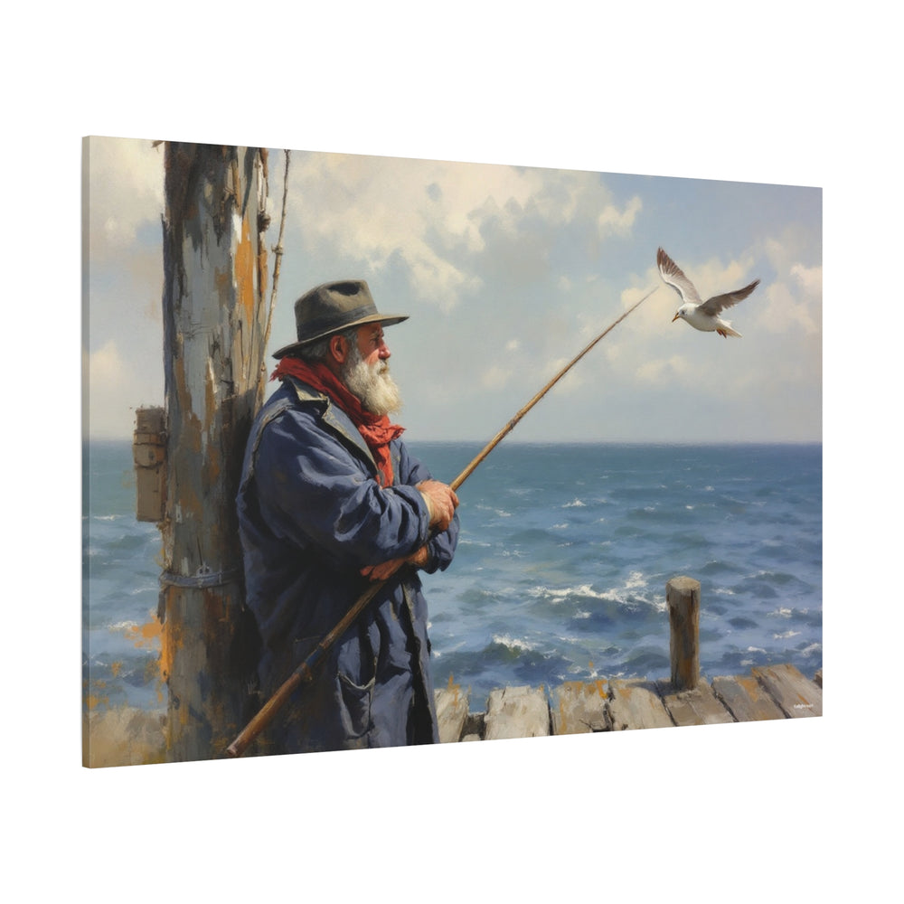 Fisherman On A Pier Canvas Art