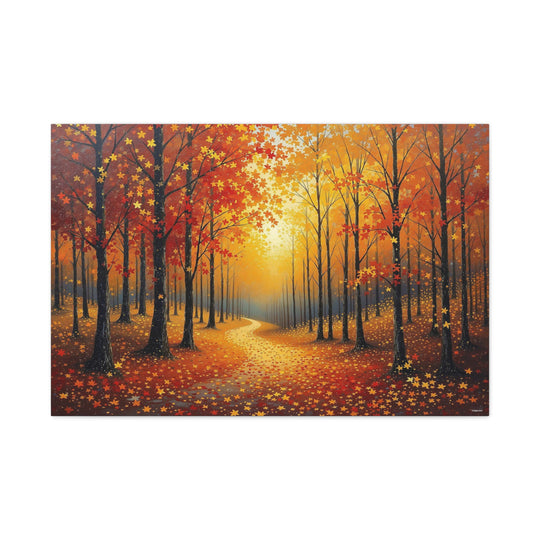 Forest Path In Fall Canvas Wall Art