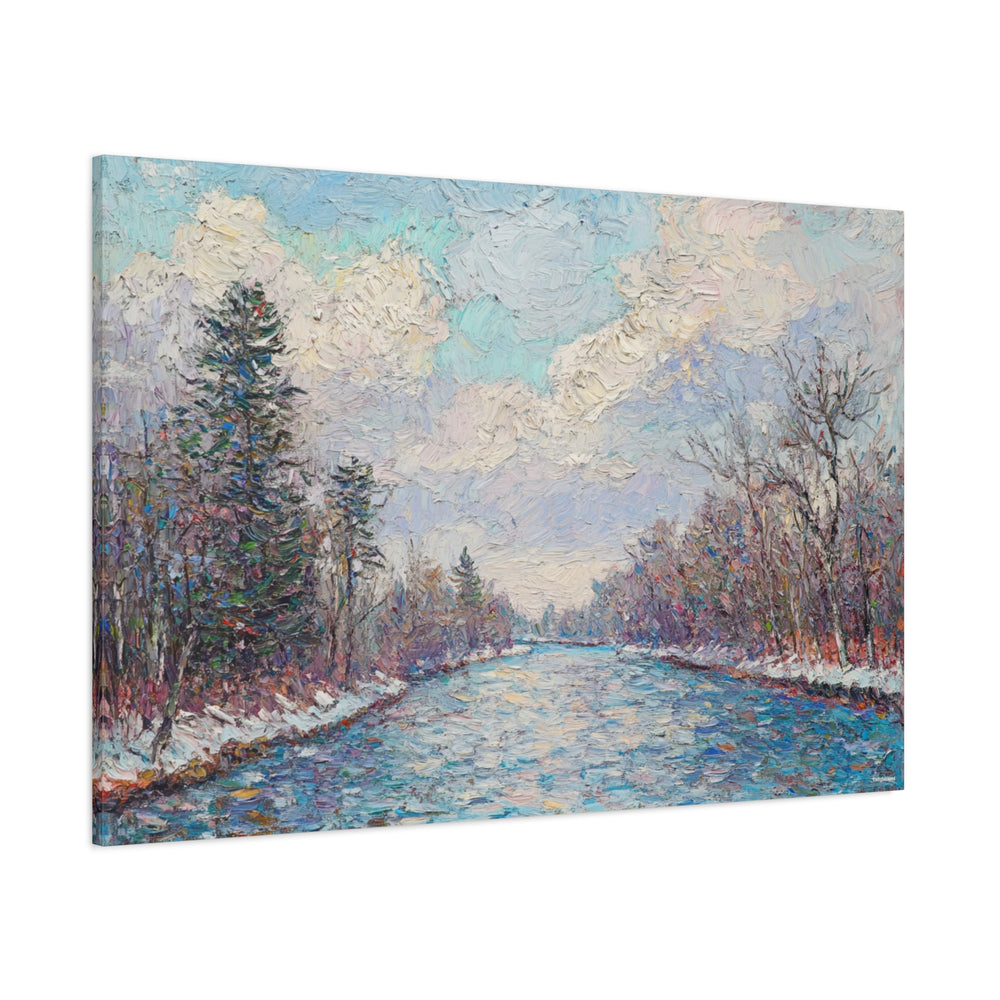 Frosty Forest Stream Canvas Wall Art