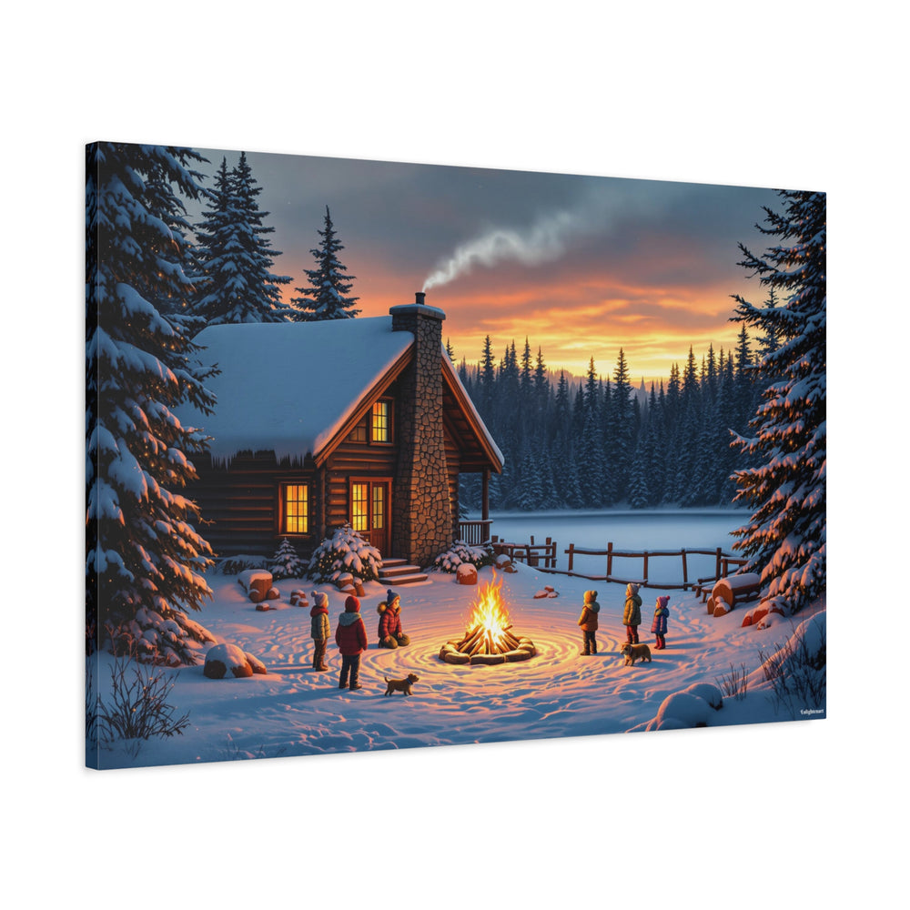 Cozy Winter Campfire Canvas Wall Art