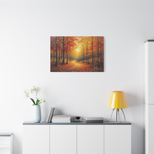 Forest Path In Fall Canvas Wall Art