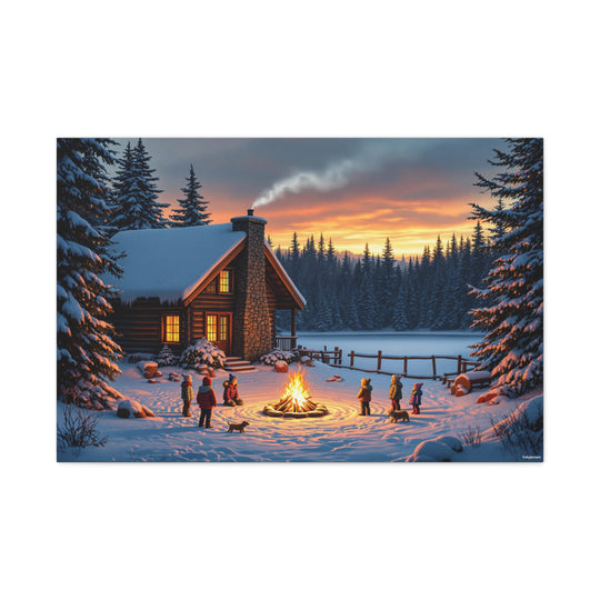Cozy Winter Campfire Canvas Wall Art