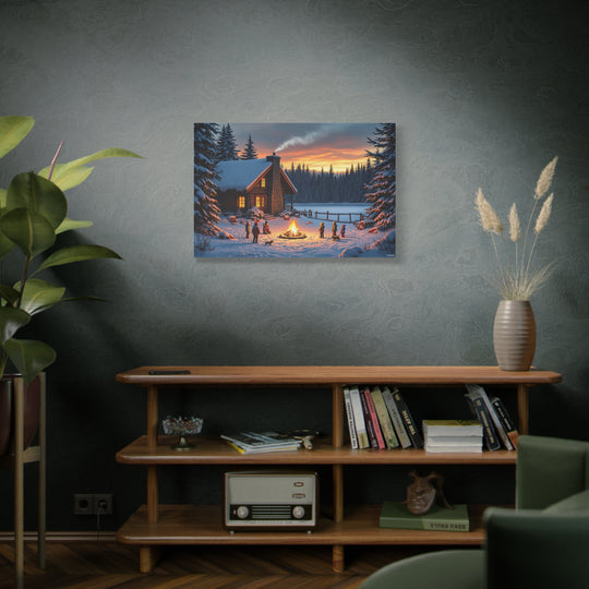 Cozy Winter Campfire Canvas Wall Art